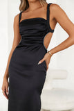 Bet U Wanna Satin Midi Dress Black