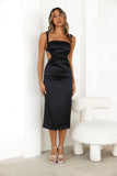 Bet U Wanna Satin Midi Dress Black