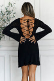 HELLO MOLLY Chicest Vibe Knitted Long Sleeve Mini Dress Black