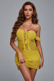 Ako Off Shoulder Weave Mini Dress - Ginger