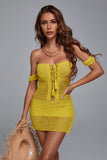 Ako Off Shoulder Weave Mini Dress - Ginger - Bellabarnett