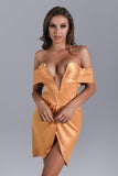 Alexa Off Shoulder Corset Mini Dress - Yellow - Bellabarnett