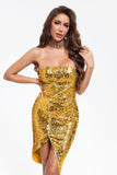 Anna Golden Sequins Side Slit Dress