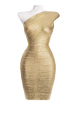 Metallic Bandage Mini Cocktail Dress - Gold