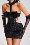 Nayo Sequin Feather Mini Dress