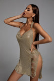 Eakra Metallic Halter Dress - Bellabarnett