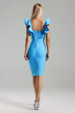 Eva Flounced Sleeves Bandage Midi Dress - Blue