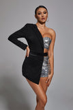 One Sleeve Blazer Romper - Silver