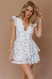 Floral Lace Backcless Ruffle Hem Mini Dress