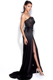 Haliya Crystallized Corset High Slit Gown - Black