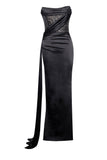 Haliya Crystallized Corset High Slit Gown - Black