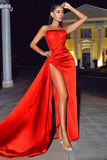 Haliya Crystallized Corset High Slit Gown - Red - Bellabarnett