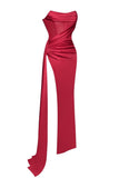 Haliya Crystallized Corset High Slit Gown - Red