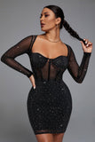 Hatty Diamond Corset Bodycon Dress - Black - Bellabarnett