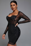 Hatty Diamond Corset Bodycon Dress - Black - Bellabarnett