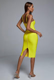 Irana Yellow Midi Bandage Dress - Bellabarnett