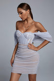 Kila Lace Off Shoulder Corset Dress - Blue - Bellabarnett