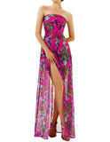 Floral Tube Top Slit Backless Maxi Dress