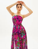 Floral Tube Top Slit Backless Maxi Dress