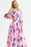 Floral Puff Long Sleeve V-neck Maxi Dress