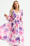 Floral Puff Long Sleeve V-neck Maxi Dress