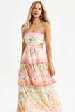 Floral Cami Tiered Ruffle Hem Backless Maxi Dress