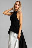 Crew Neck Sleeveless Backless Asymmetric Suit Dress