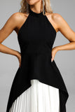 Crew Neck Sleeveless Backless Asymmetric Suit Dress