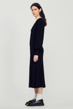 Black Lantern Sleeves Lapel Knit Midi Dress