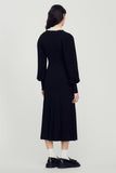 Black Lantern Sleeves Lapel Knit Midi Dress