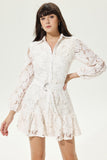 White Long Sleeve Lace Buttoned Mini Dress