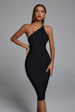 Janan One Shoulder Midi Cocktail Dress - Black - Bellabarnett