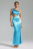 Kanma One Shoulder Cutout Maxi Dress - Blue