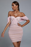 Kila Lace Off Shoulder Corset Dress - Pink - Bellabarnett