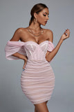 Kila Lace Off Shoulder Corset Dress - Pink