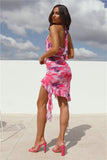 Wild Parties Halter Frill Mesh Mini Dress Pink