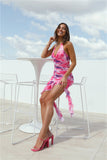 Wild Parties Halter Frill Mesh Mini Dress Pink