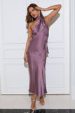 Around The Room Satin Midi Dress Grape