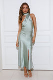 Around The Room Satin Midi Dress Sage