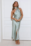 Around The Room Satin Midi Dress Sage