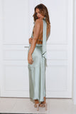 Around The Room Satin Midi Dress Sage