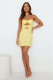 Texting You Strapless Mesh Mini Dress Yellow