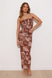 Blossom Mesh Maxi Dress Brown