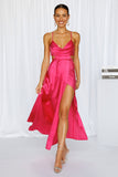 Reveal Your Mind Satin Midi Dress Hot Pink