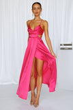 Reveal Your Mind Satin Midi Dress Hot Pink