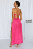 Reveal Your Mind Satin Midi Dress Hot Pink