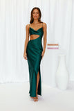 Oceanic Eyes Satin Maxi Dress Dark Green