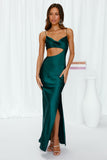 Oceanic Eyes Satin Maxi Dress Dark Green