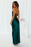 Oceanic Eyes Satin Maxi Dress Dark Green