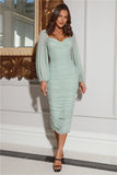 Double Fun Mesh Midi Dress Sage